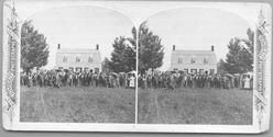 SA0200 - Group of people, a congregation of strangers, after leaving church. Identified on the back., Winterthur Shaker Photograph and Post Card Collection 1851 to 1921c